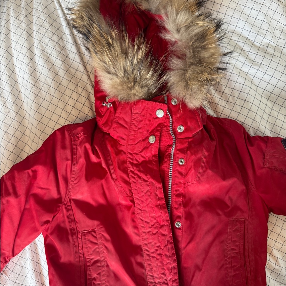Napapijri Red Kids Puffer Jacket with Faux Fur Hood